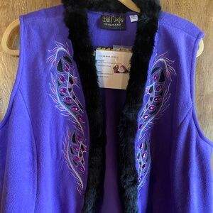 Bob Mackie wearable Art Purple fleece Faux Fur lined Vest size 1X